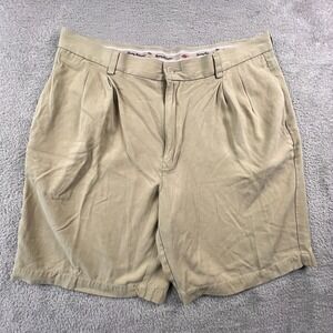 Tommy Bahama Silk Shorts Mens 36 Khaki Pleated Relaxed Island Vacation Tropical
